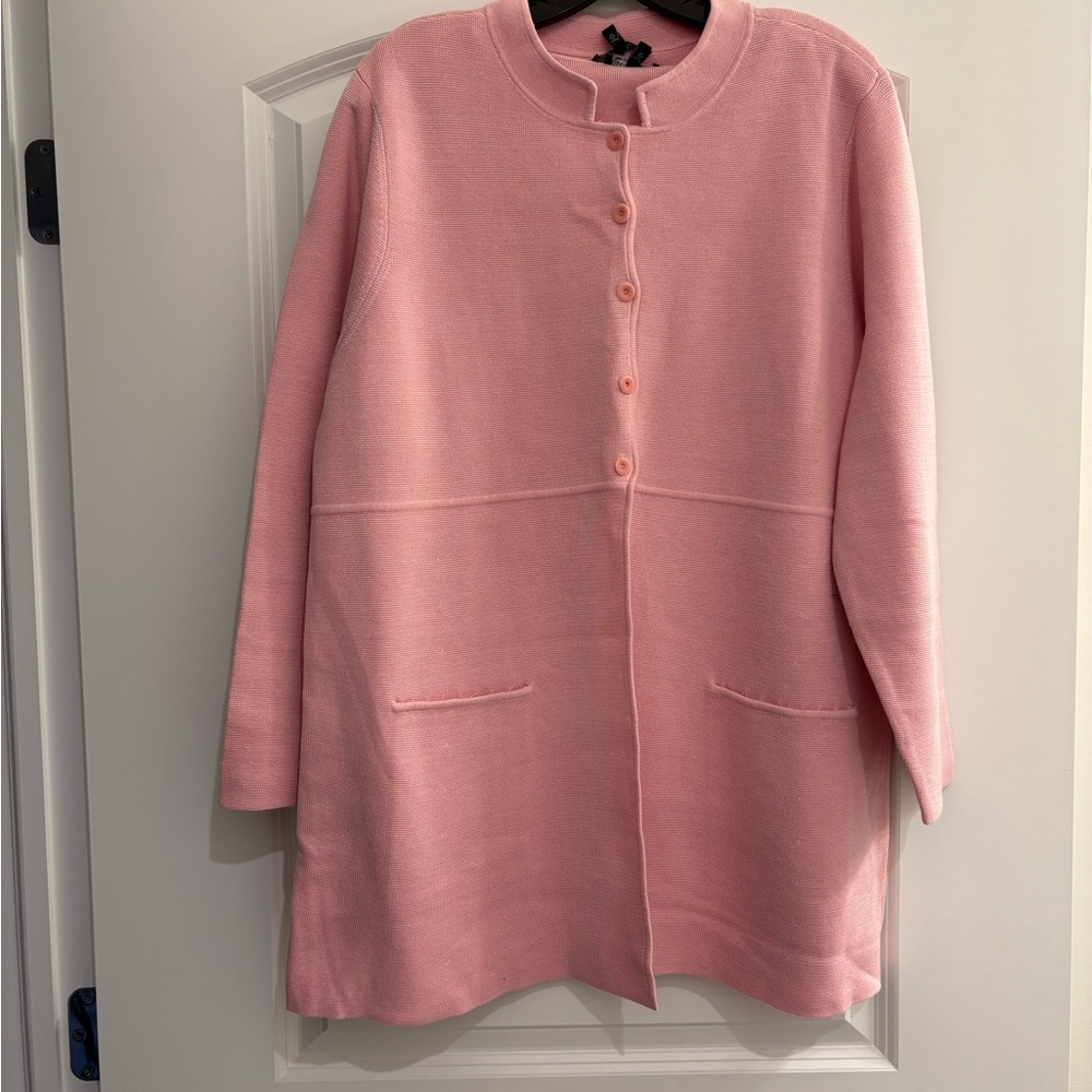 Eileen Fisher NWT Blush Pink Stand Collar Cardigan (1X) and Matching Shell (XL)